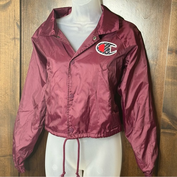 Vintage Champion Women's Burgundy Bomber Jacket size S oversized cropped - Picture 4 of 14